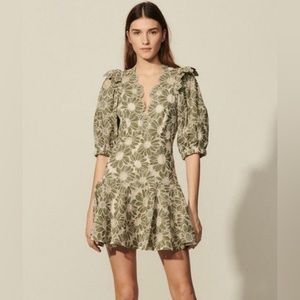 AUTH Sandro Short Dress in embroidered fabric Olive Green